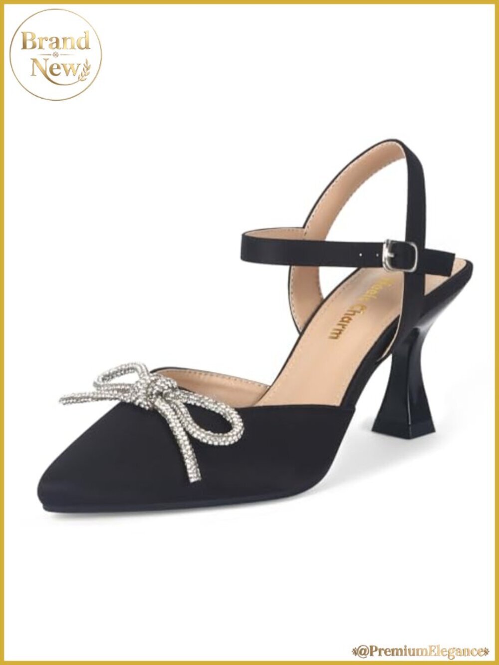 Faux Leather Kitten Heel Pump Shoes Pointed Toe Slingback Ankle Strap Women